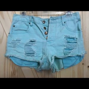 Bright blue high waisted shorts